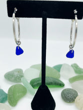 Load image into Gallery viewer, Cobalt Blue Sea Glass on Stainless Steel Hoops