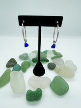 Load image into Gallery viewer, Cobalt Blue Sea Glass on Stainless Steel Hoops