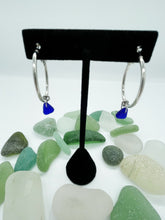 Load image into Gallery viewer, Cobalt Blue Sea Glass on Stainless Steel Hoops