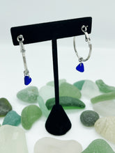 Load image into Gallery viewer, Cobalt Blue Sea Glass on Stainless Steel Hoops