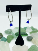 Load image into Gallery viewer, Cobalt Blue Sea Glass on Stainless Steel Hoops