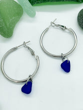 Load image into Gallery viewer, Cobalt Blue Sea Glass on Stainless Steel Hoops